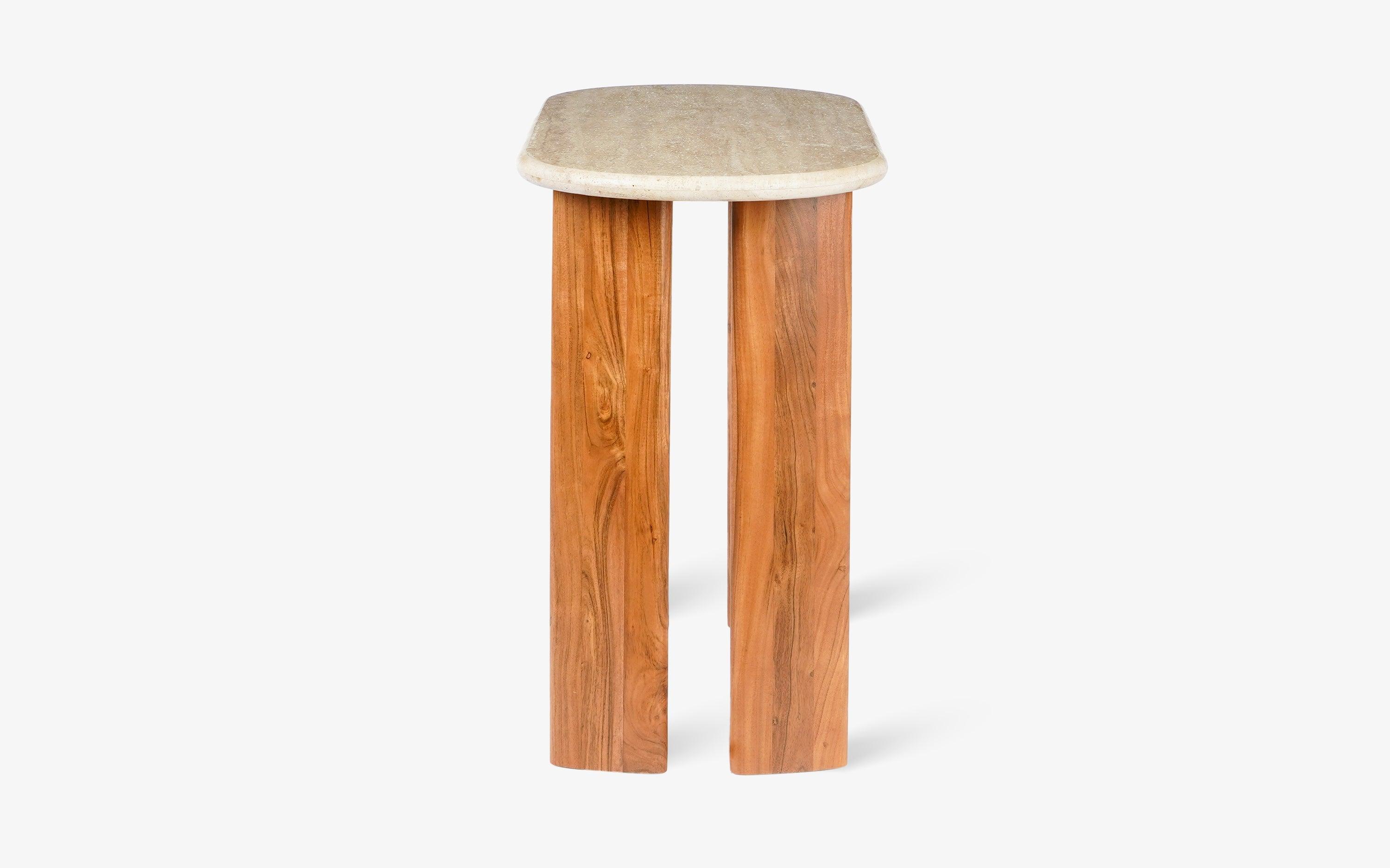 Abacus Console Table | Travertine Marble and Acacia Wood