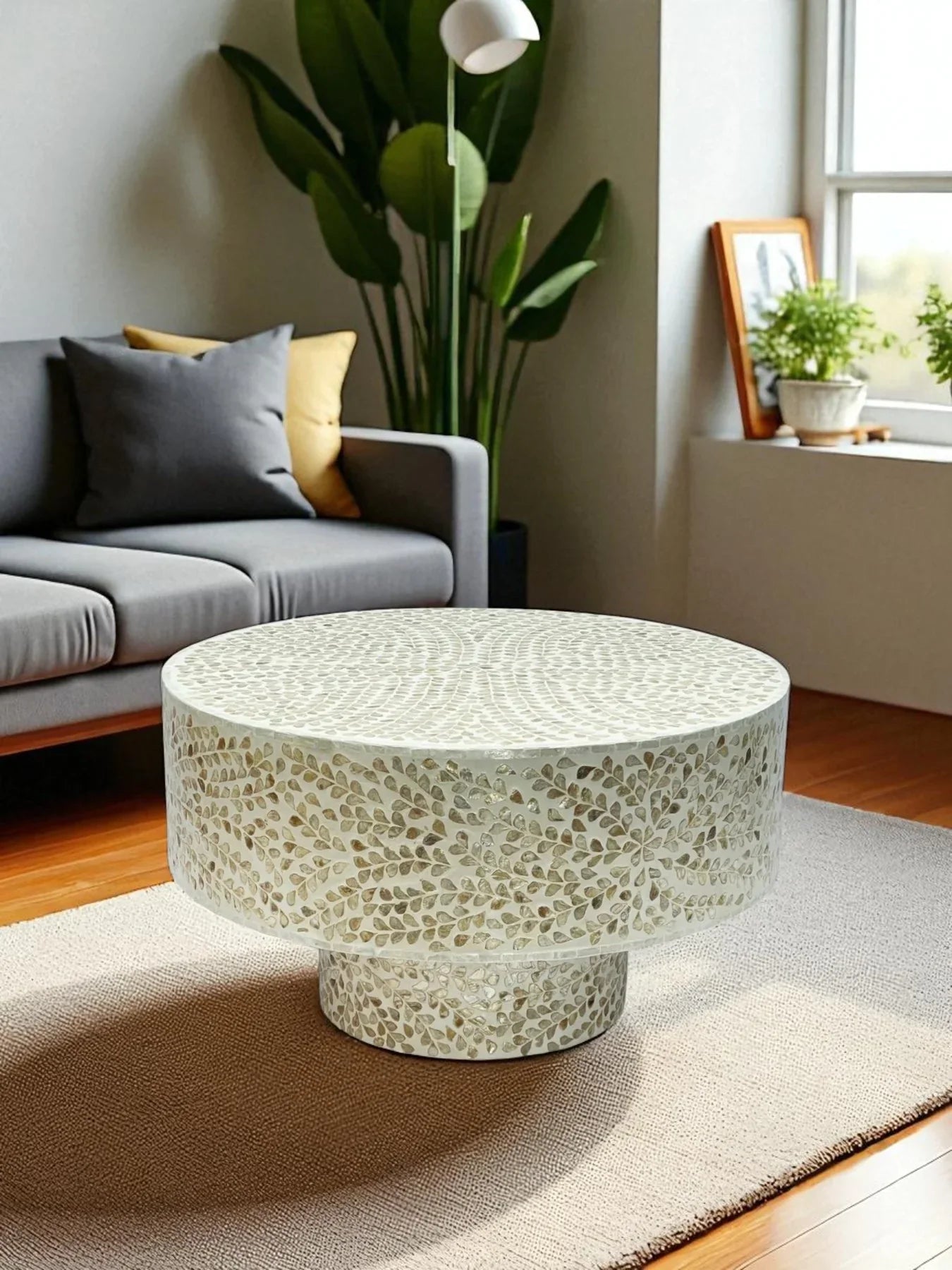 Mother of Pearl Round White Coffee Table