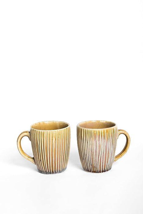 Amrilla Ceramic Textured Coffee Mugs Set Of 2 | Mustard Tea Cups For Gifting & Kitchen