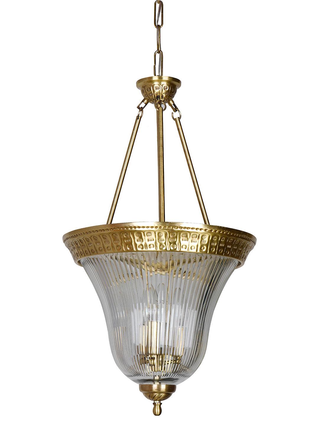 Timeless Elegance: Antique Brass Pendant Light with Unique Cut Glass Enclosure
