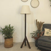 Trinca Wooden Floor Lamp with Brown Base and Jute Fabric Lampshade