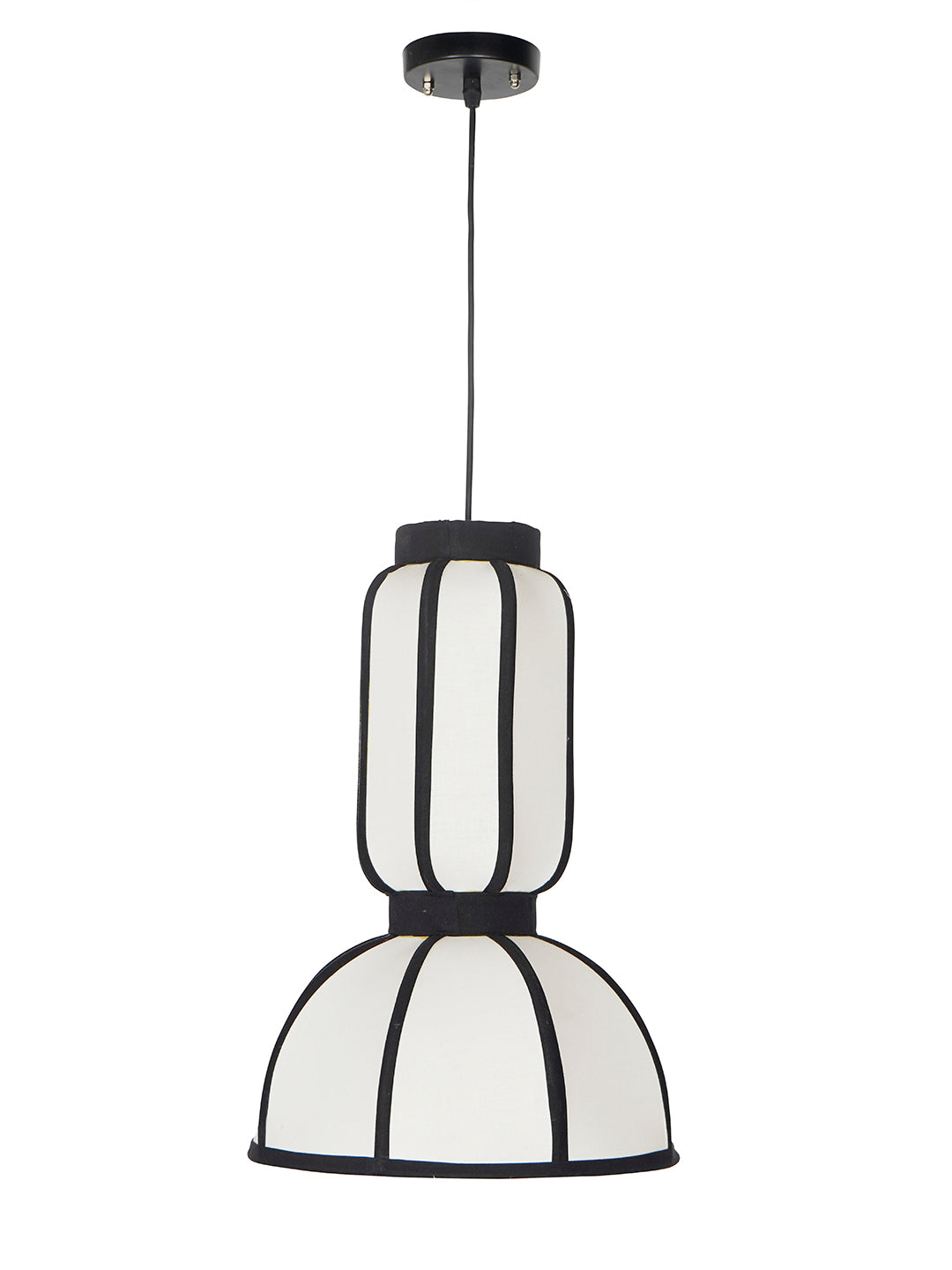 18-Inch Japandi Capsule   Fabric Pendant | Zen Asian Style Two-Tier White Lantern with Black Ribbing