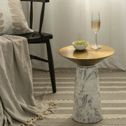 Ebb Marble Accent Table with White Marble Base | Modern Brass Side Table for Living Room