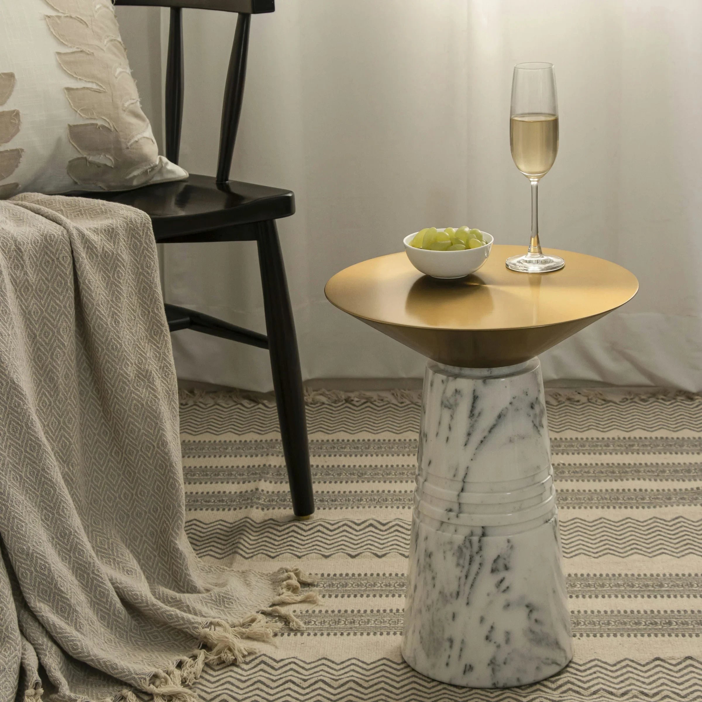 Ebb Marble Accent Table with White Marble Base | Modern Brass Side Table for Living Room