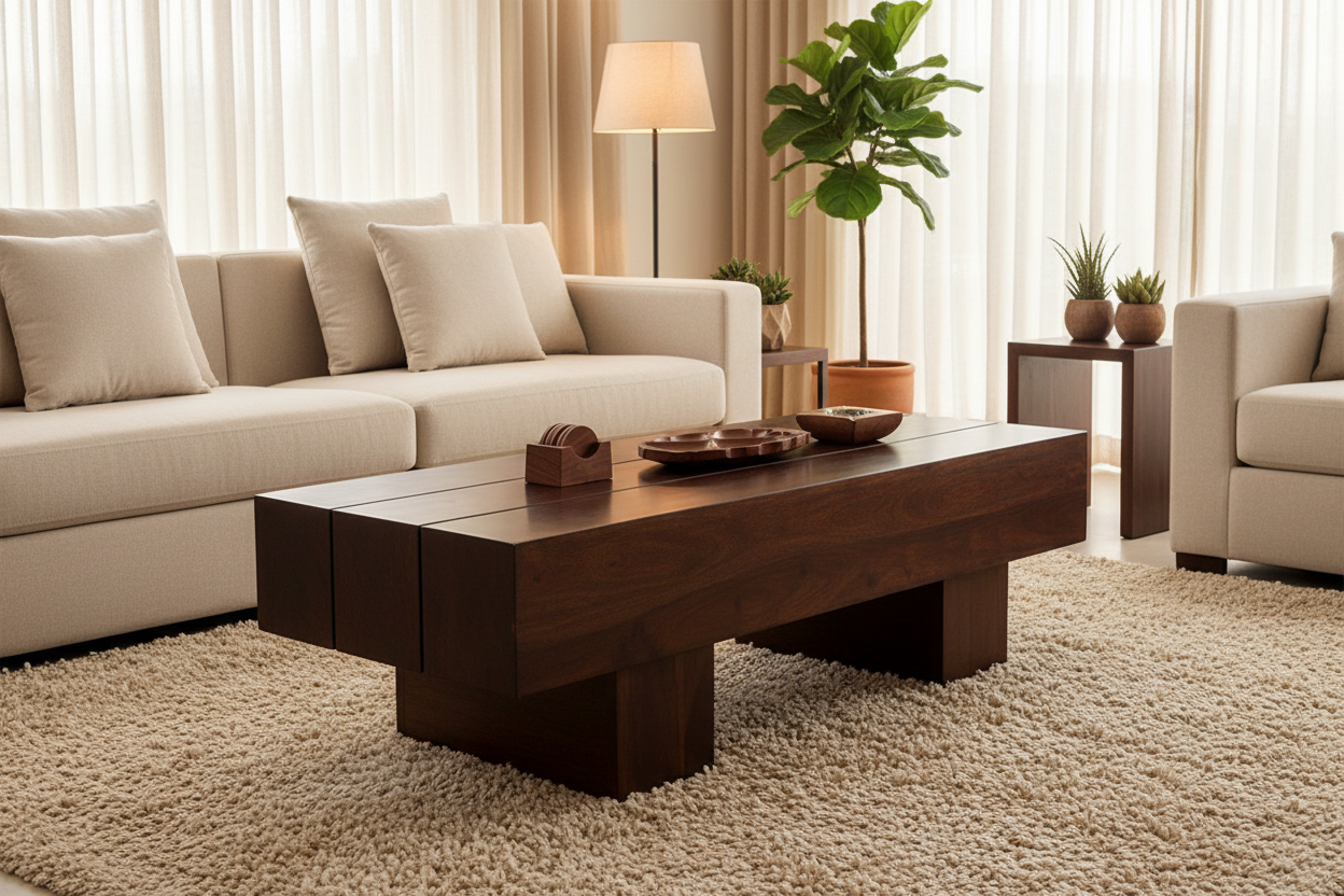 Logatto Sheesham Wood Coffee Table | Wooden Center Table for Living Room | Sofa Center Table