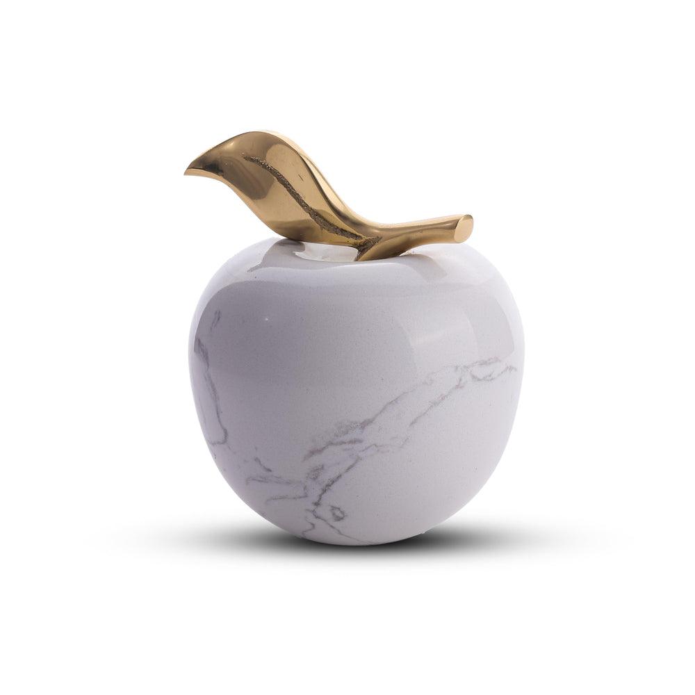 Large Marble Apple Décor Object | Luxury White Marble Accent | Premium Showpiece
