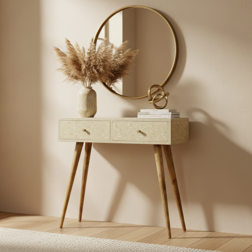 Floral Bone Inlay Console Table