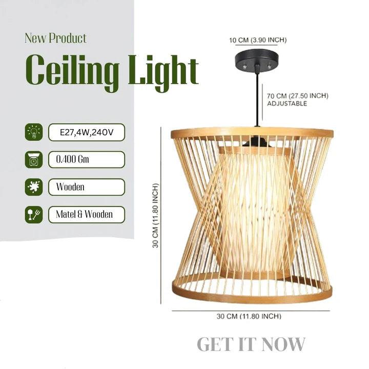 Bamboo Hanging Lamp with Ceramic Base | Cane/Rattan Hanging Light for Living Room, Bedroom & Café Décor
