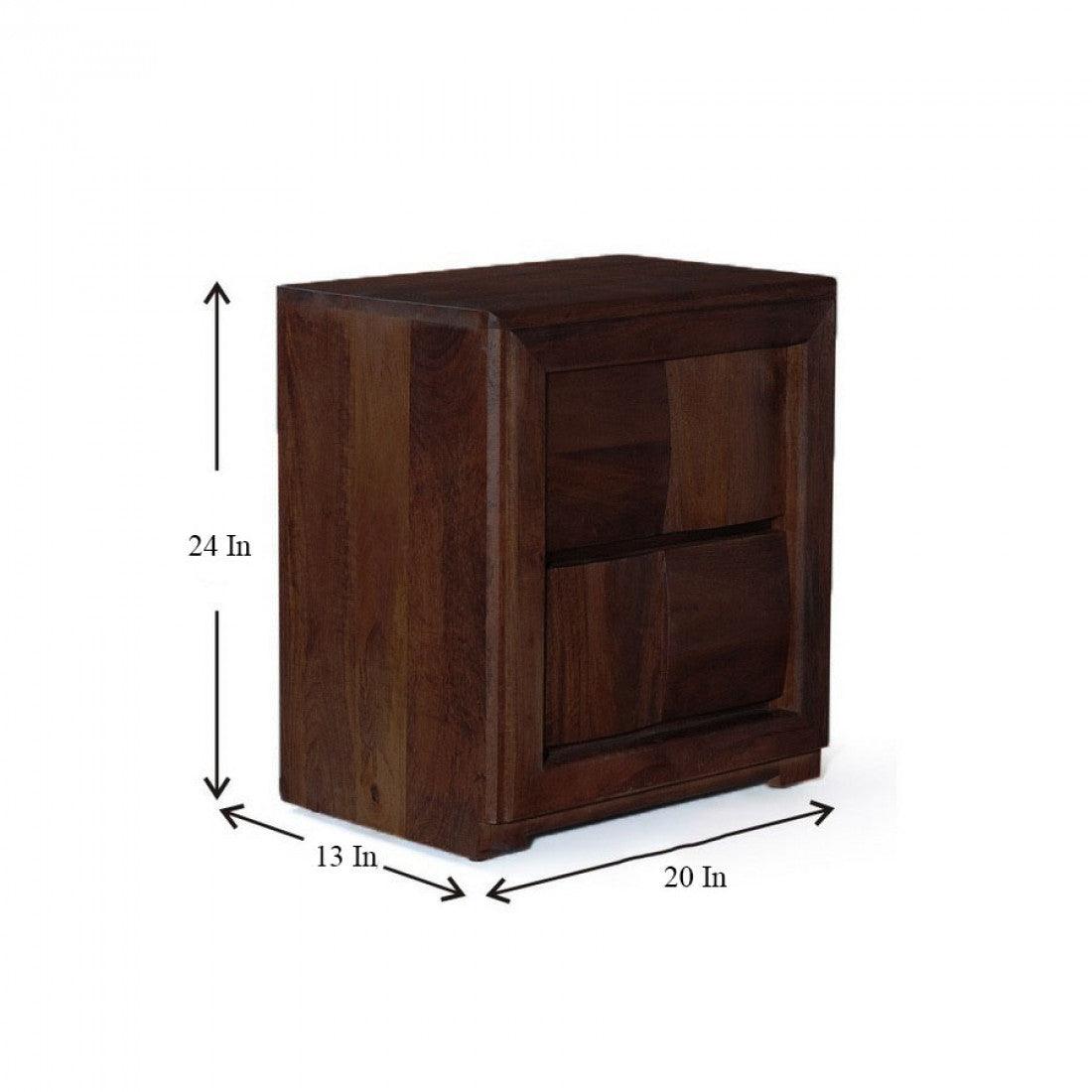 Nibley Solid Sheesham Wood Side Table with Storage | Bedside & Sofa Side Table with 2 Drawers