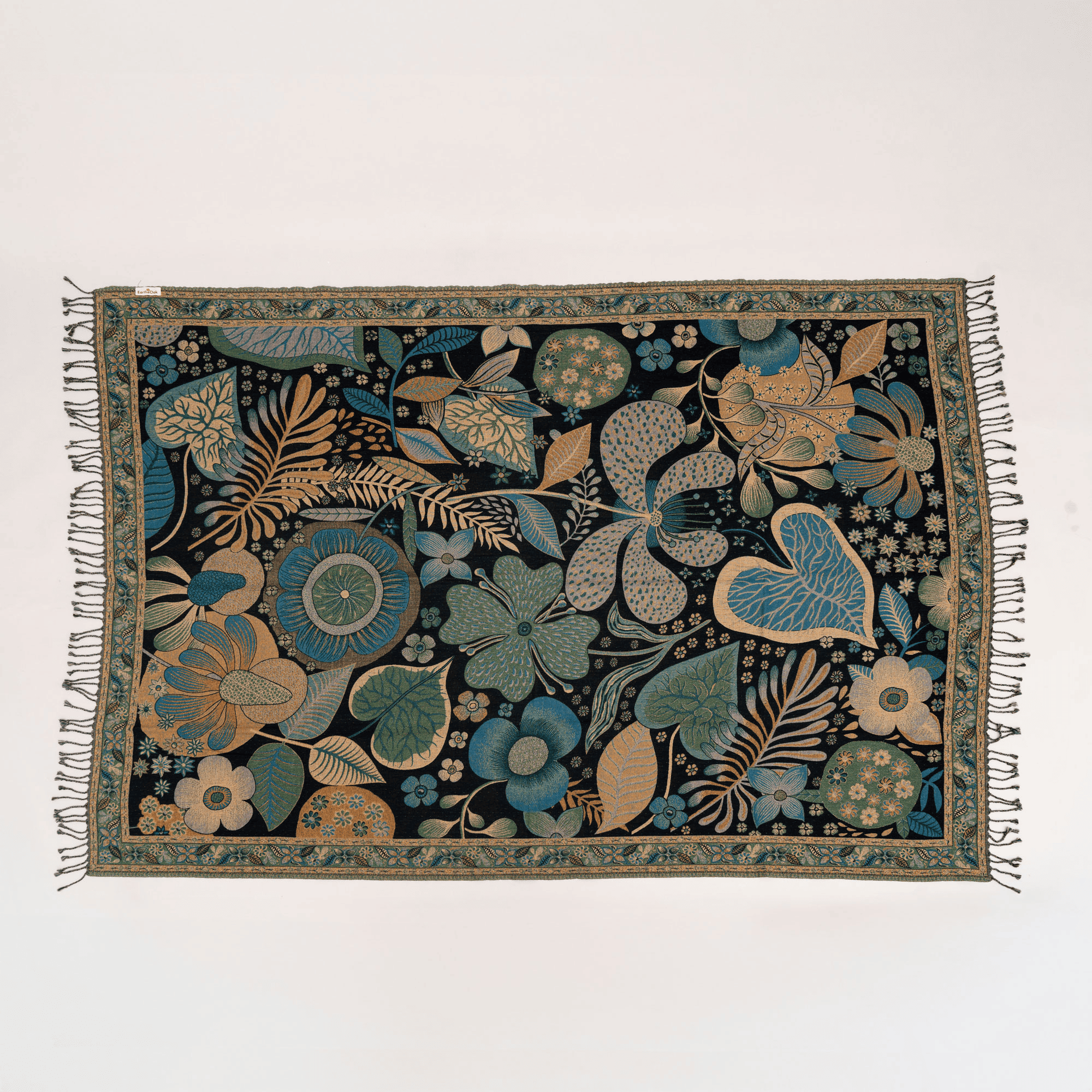 Emerald Green Floral Throw Blanket | Luxury Cotton & Wool Sofa Throw for Living Room & Bedroom