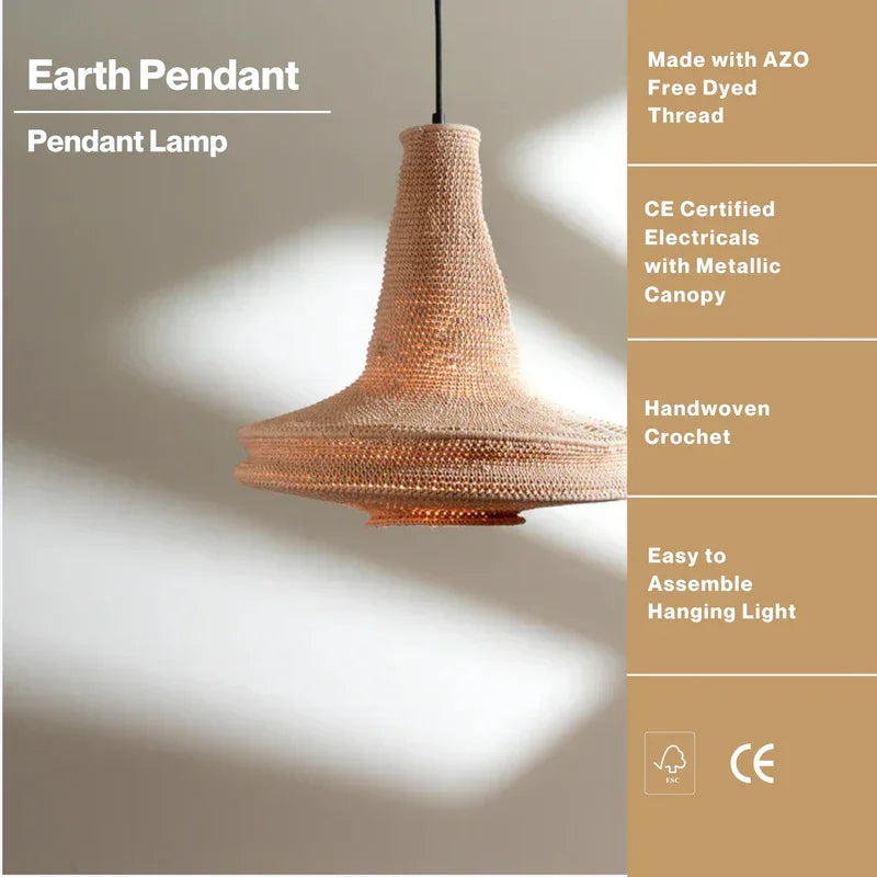 Handcrafted Crochet Pendant Hanging Light | Boho-Inspired Decorative Lampshade for a Cozy Atmosphere | Cotton