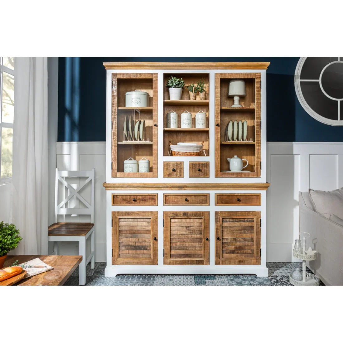 Whitewave Solid Wood Crockery Cabinet | Large Hutch Cabinet | Kitchen Storage Furniture 150x45x180 CM (Crockery Cabinet)