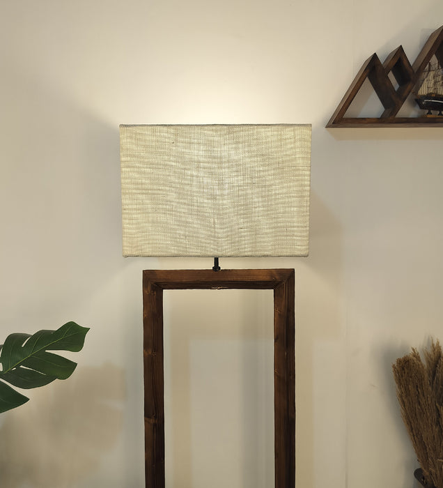 Tesseract Wooden Floor Lamp with Beige Fabric Lampshade