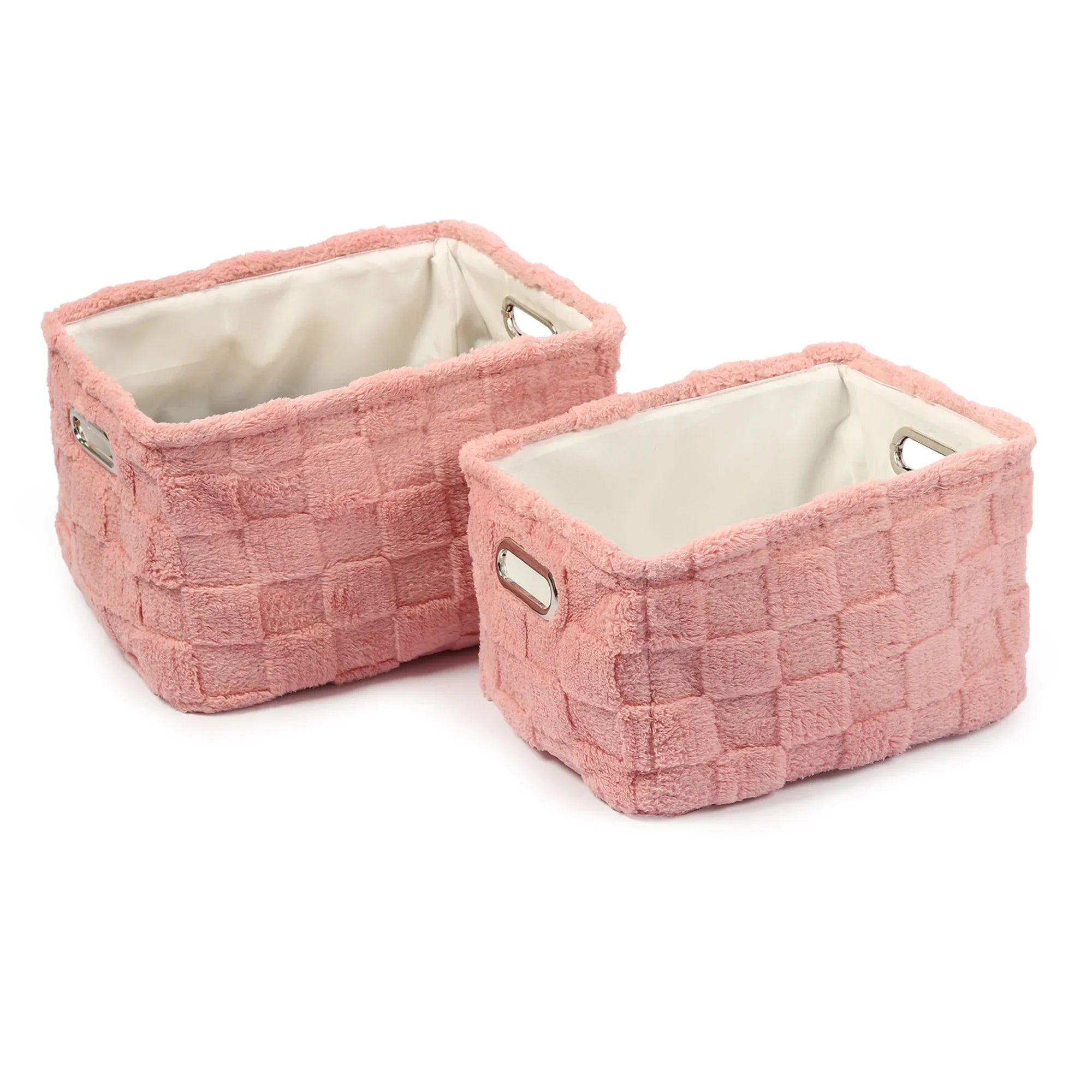 Soft Grid Plush Storage Basket Set of 2
