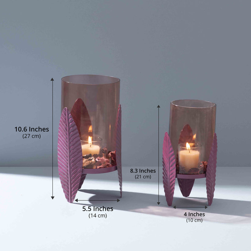Heather-Toned Iron Candle Stand with Leaf Motif