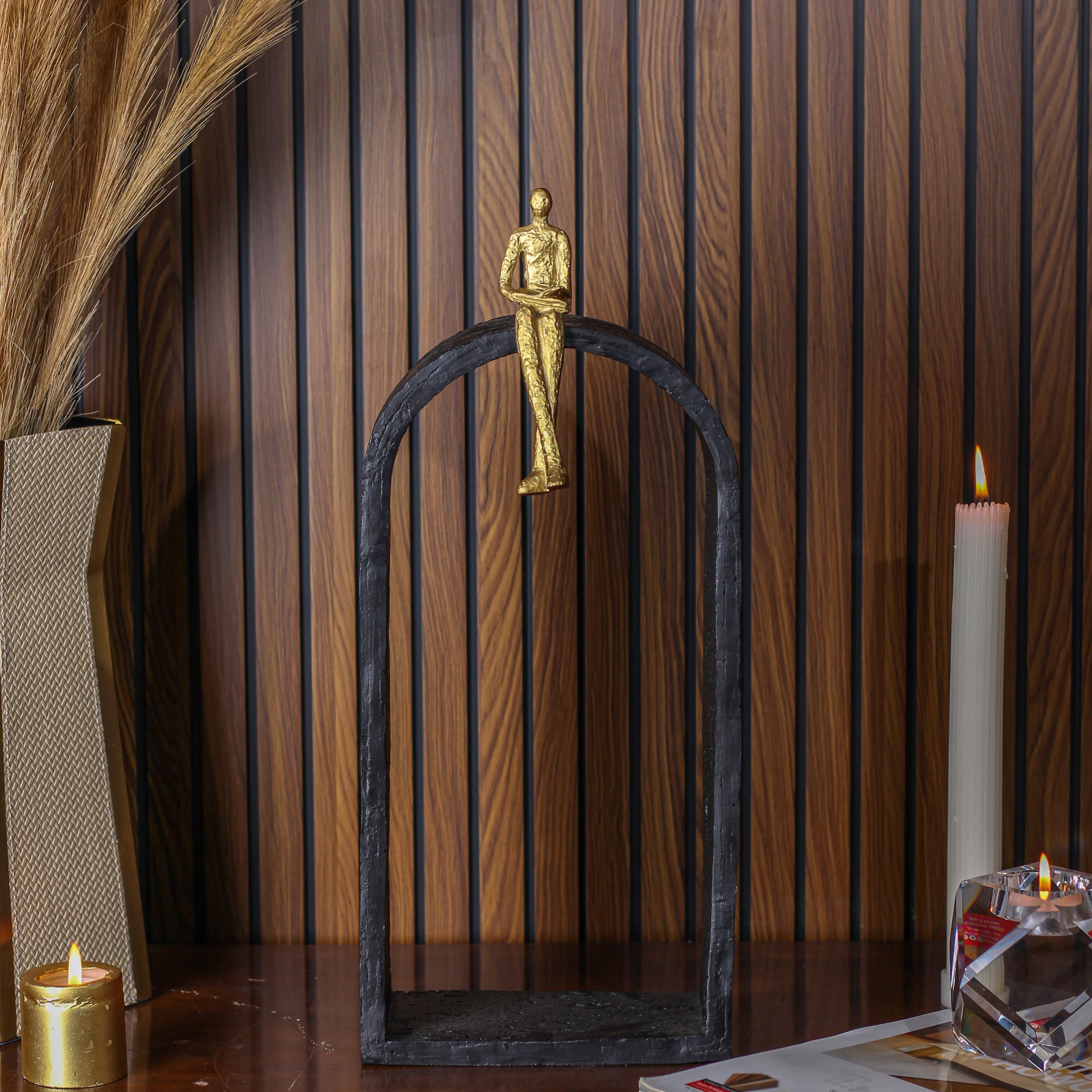 The Sitting Man Resin Sculpture for Home Decor | Black & Gold Accent Showpiece