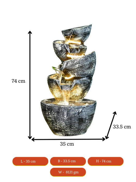 Multi-Bowl Stone Water Fountain – Cascading Waterfall Feature for Elegant Home Decor & Gifts