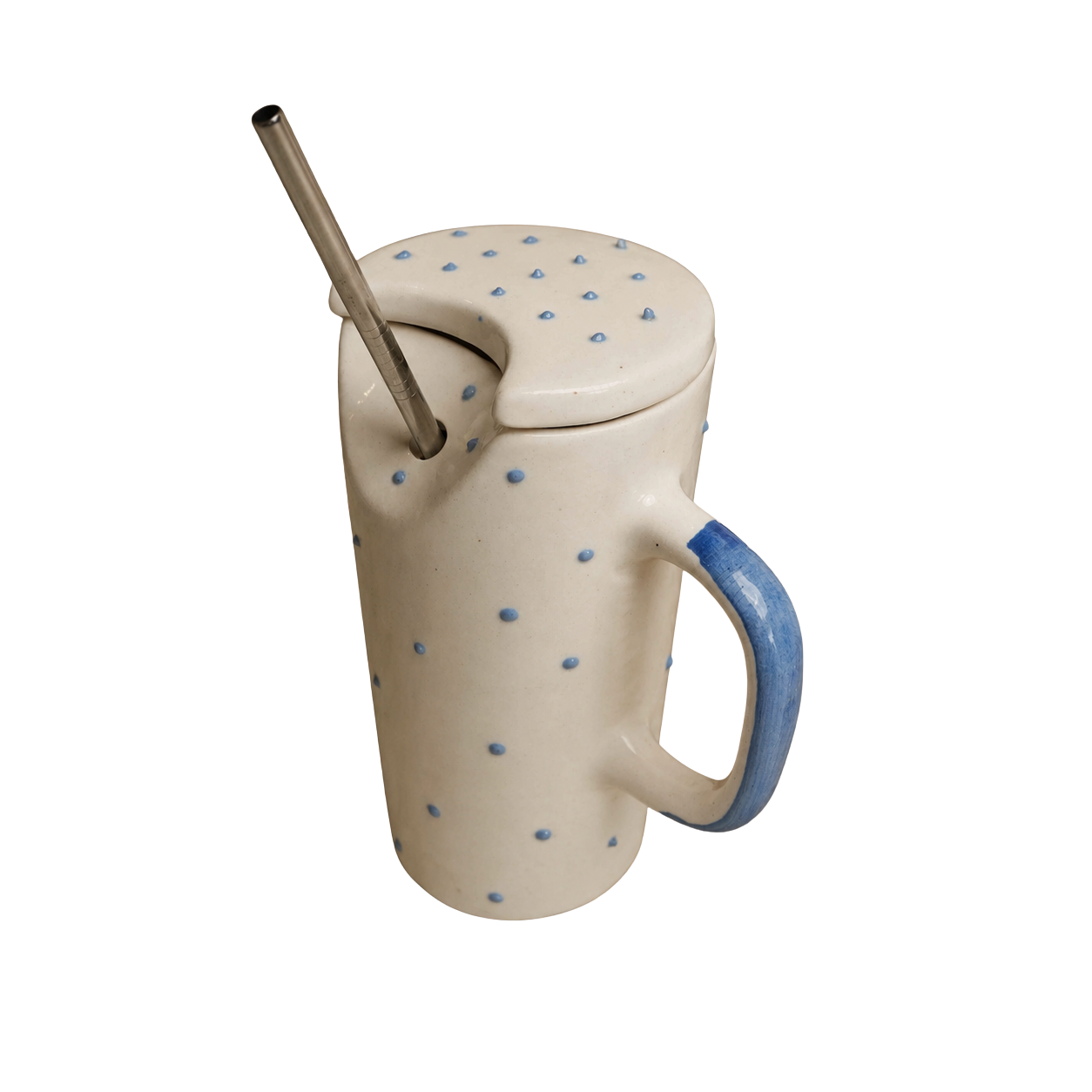 Azure Ceramic Sipper with Steel Straw