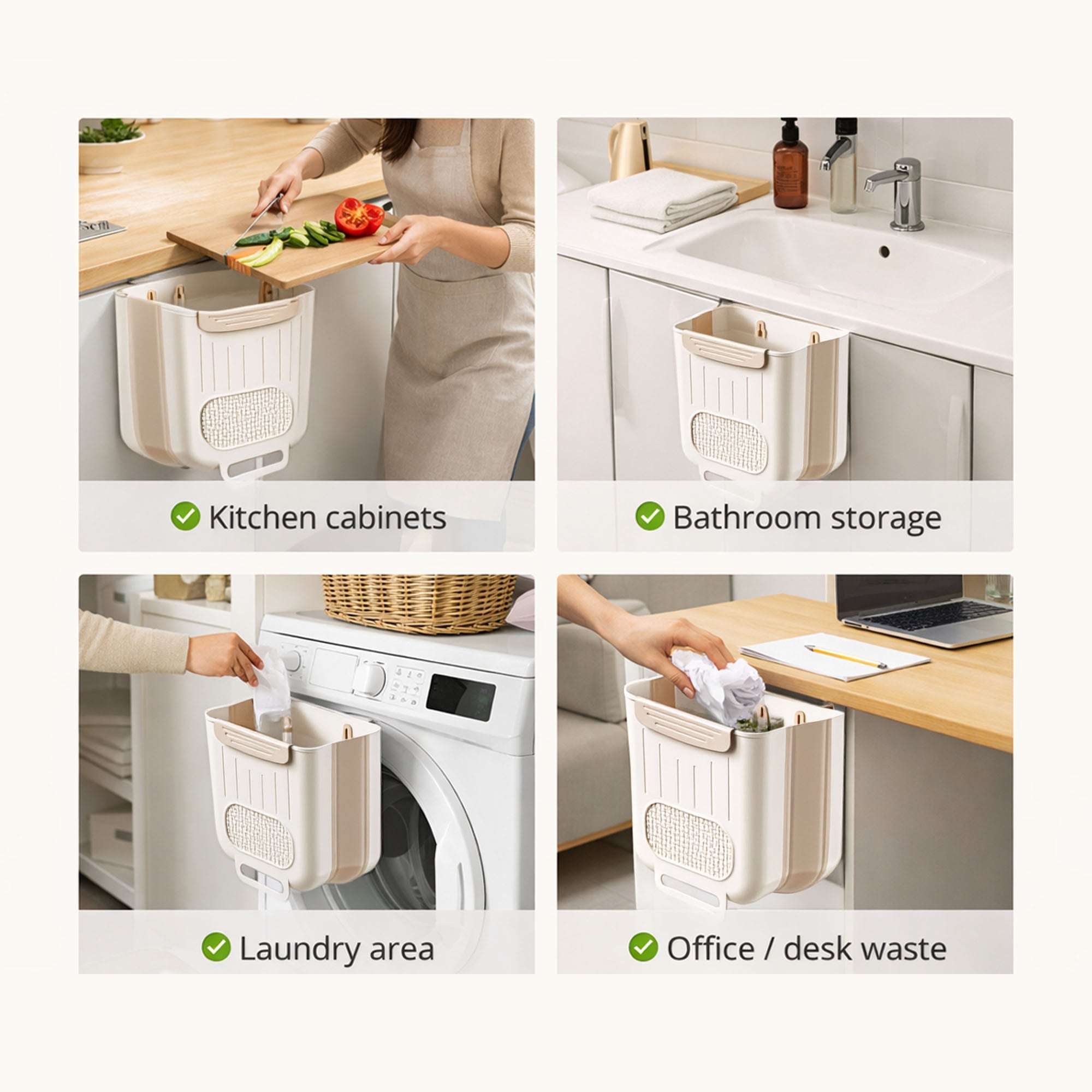 Mini Foldable Hanging Dustbin for Kitchen Cabinet | Wall Mount Garbage Bin No Bend | Medium Capacity Waste Container for Home, Kitchen, Bathroom & Cabinet Door