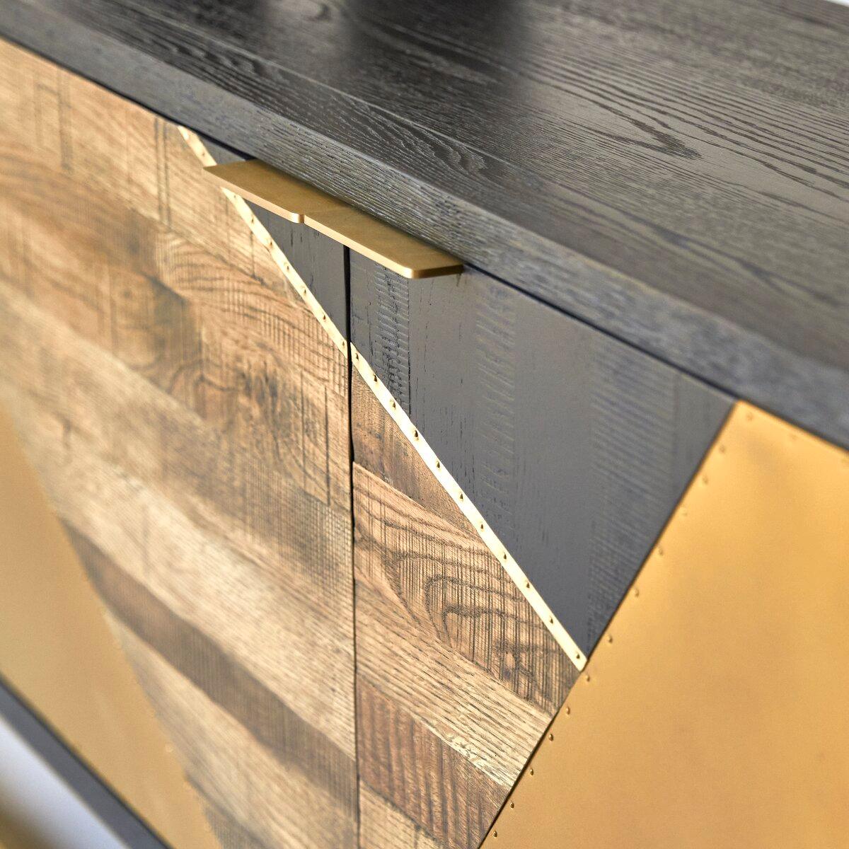 Poulain Solid Mango Wood Sideboard with 3 Door In Walnut Finish