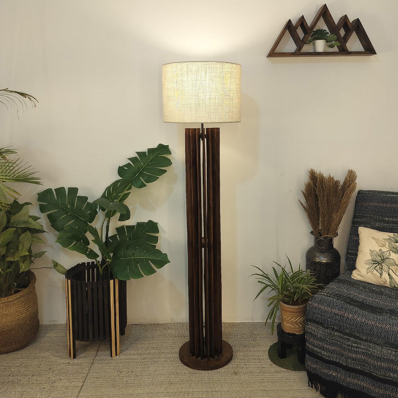 Ventus Wooden Floor Lamp with Premium Beige Fabric Lampshade