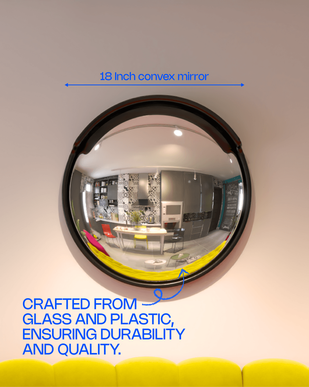 Wall Mirror Spectacular | Wide-Angle Convex Wall Mirror | Real Glass Statement Decor