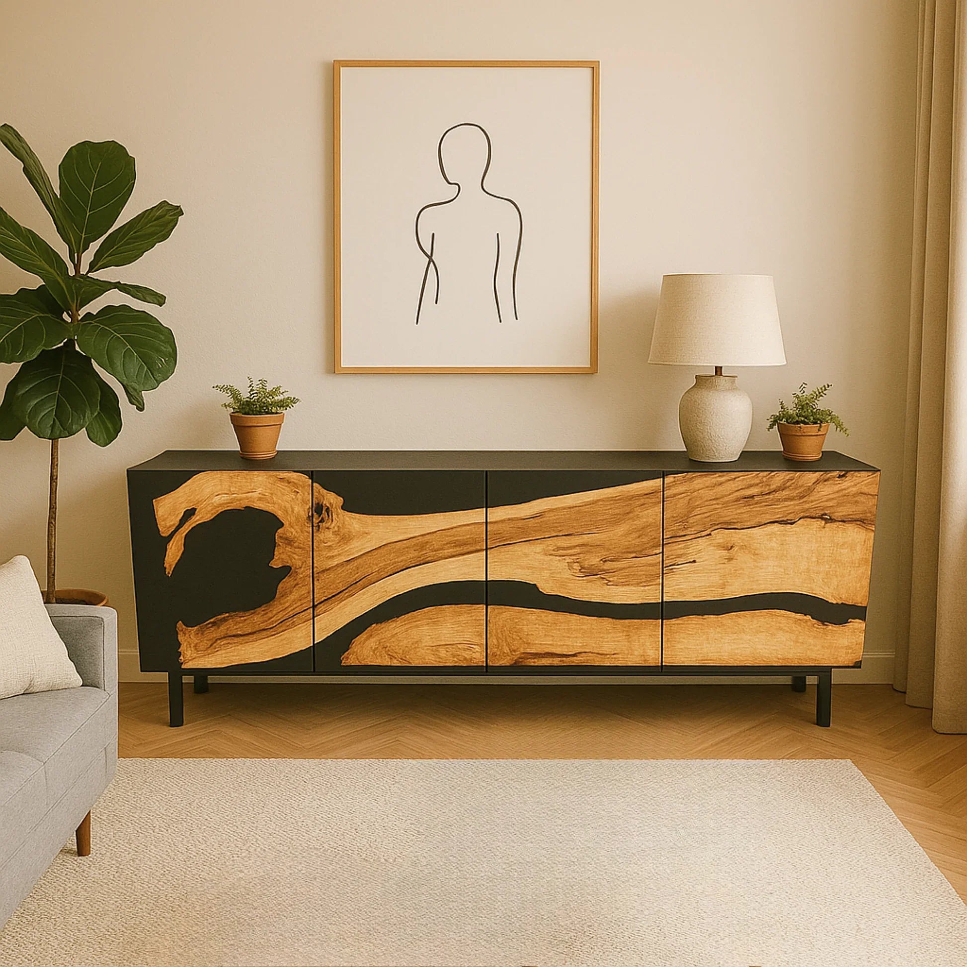 Modern Black Epoxy Buffet Cabinet