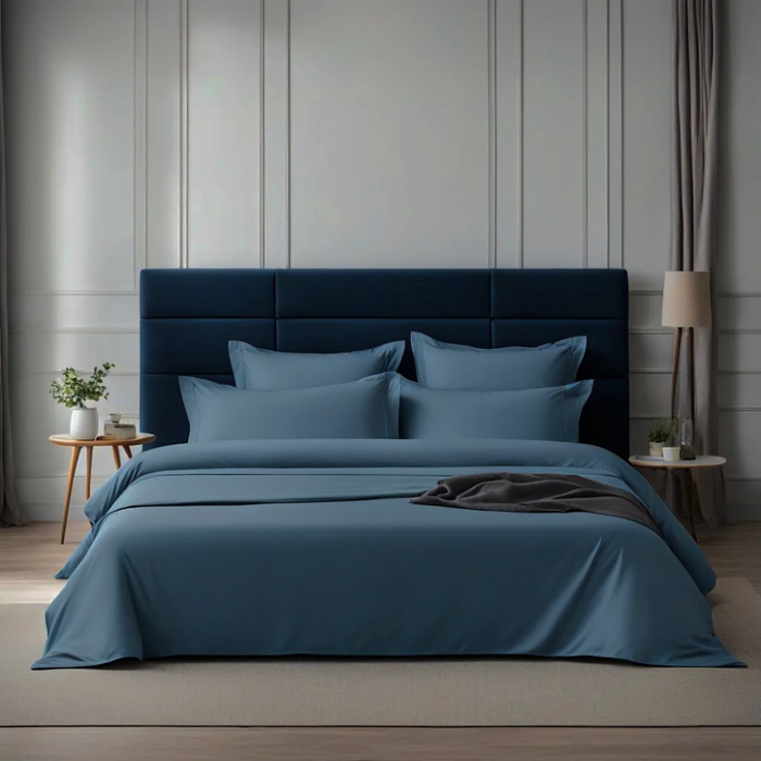 Smoke Blue Cotton Bedding Set With Pillow Covers | King Size