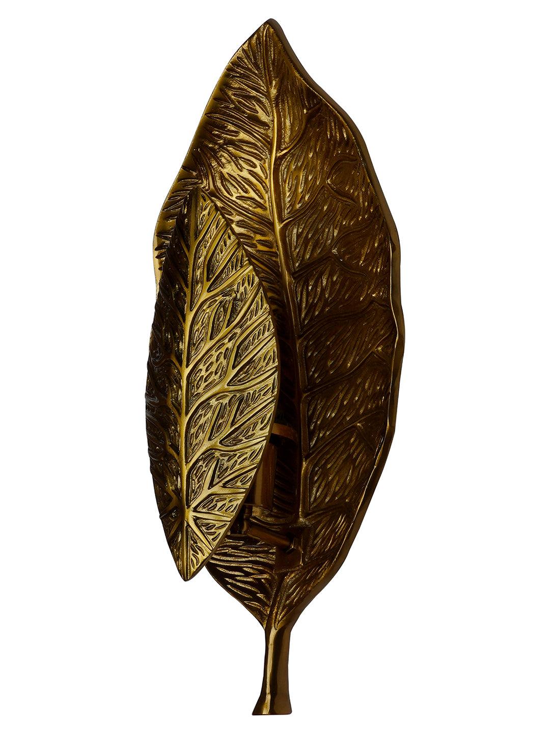 Antique Brass Finish Dual Adorned Leaves Contemporary Single Wall Light