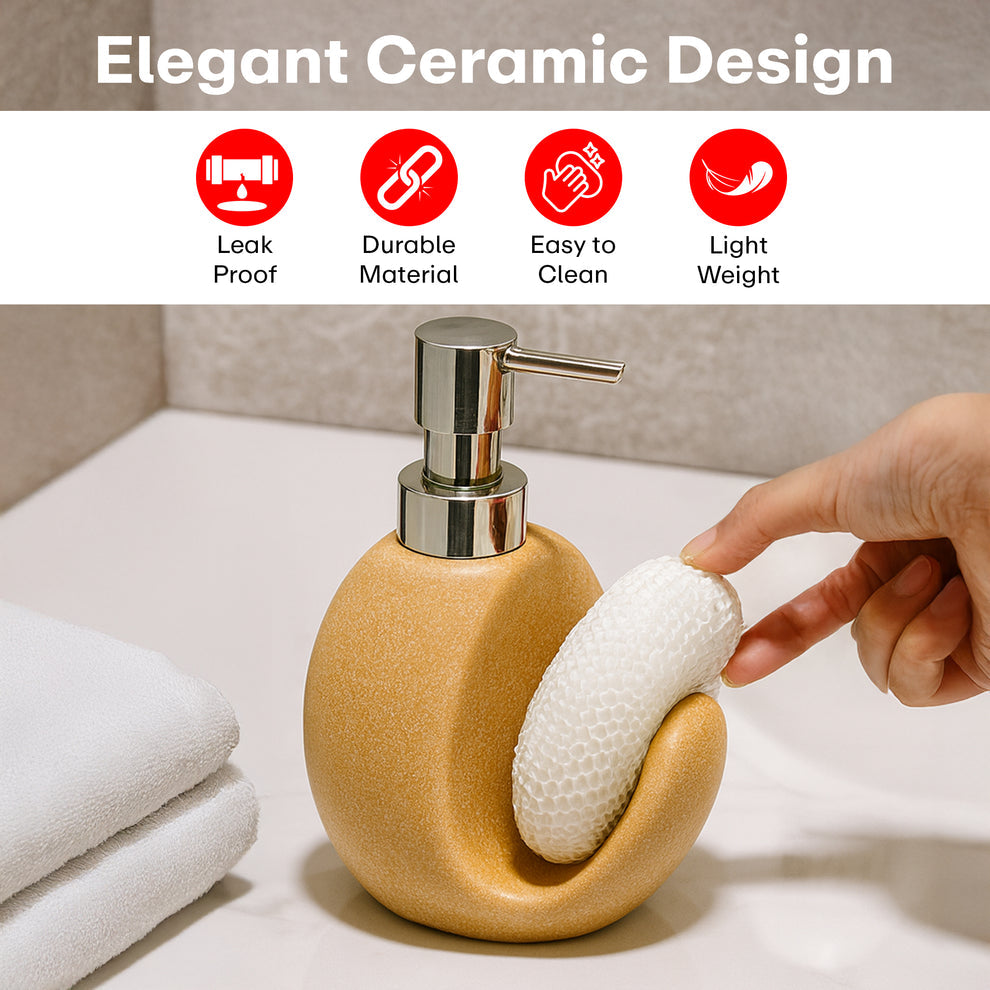 Rioware Outdoor Living Liquid Soap Dispenser, 300ml, Multipurpose Refillable Ceramic Pump for Hand Wash, Dish Wash, Shampoo, Kitchen, Bathroom, and Household Use Pack of 1, Cream