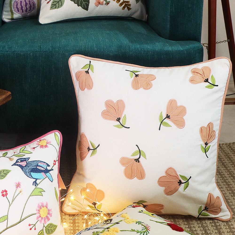Daisy Chain Sofa Cushion Cover | Hand Embroidered Cotton Sofa Pillow Cover