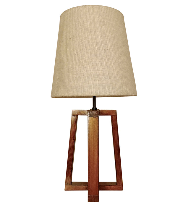 Blender Brown Wooden Table Lamp with White Fabric Lampshade