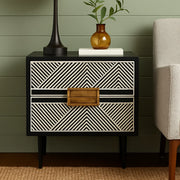 Inlay Tribal Bedside Table with Legs - Chevron