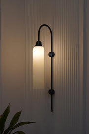 Modern Wall Lamp Black Polished with Milky Frosted Long Glass for Bedside, Living Room, Bedroom, Home Decoration, Restaurant