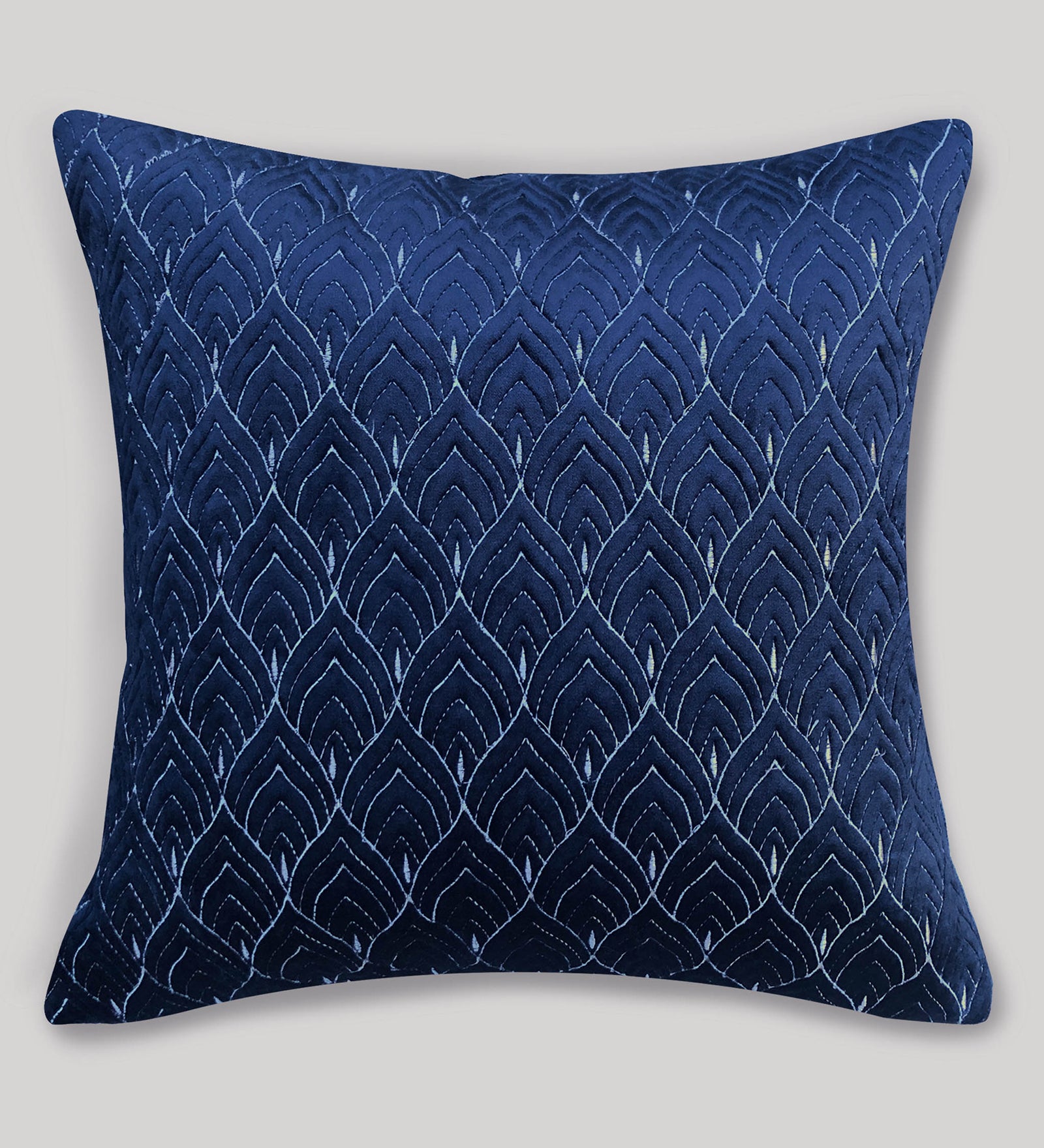Mayur Jaal Embroidered Quilted Cushion Covers - Beige, 18 x 18