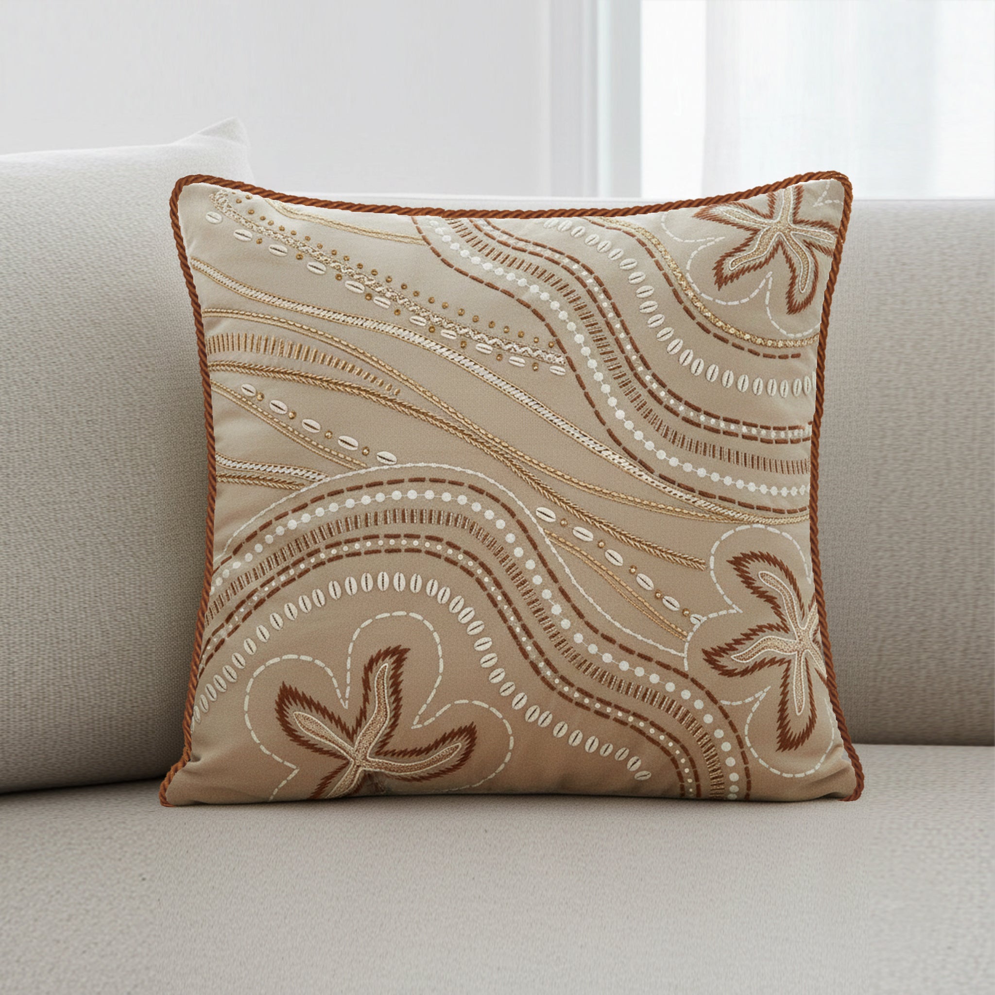 Canyon Blossom Embroidered Cushion Cover - Beige, 18x18