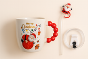 Festive “Merry Christmas” Santa Mug with Straw & Lid Set
