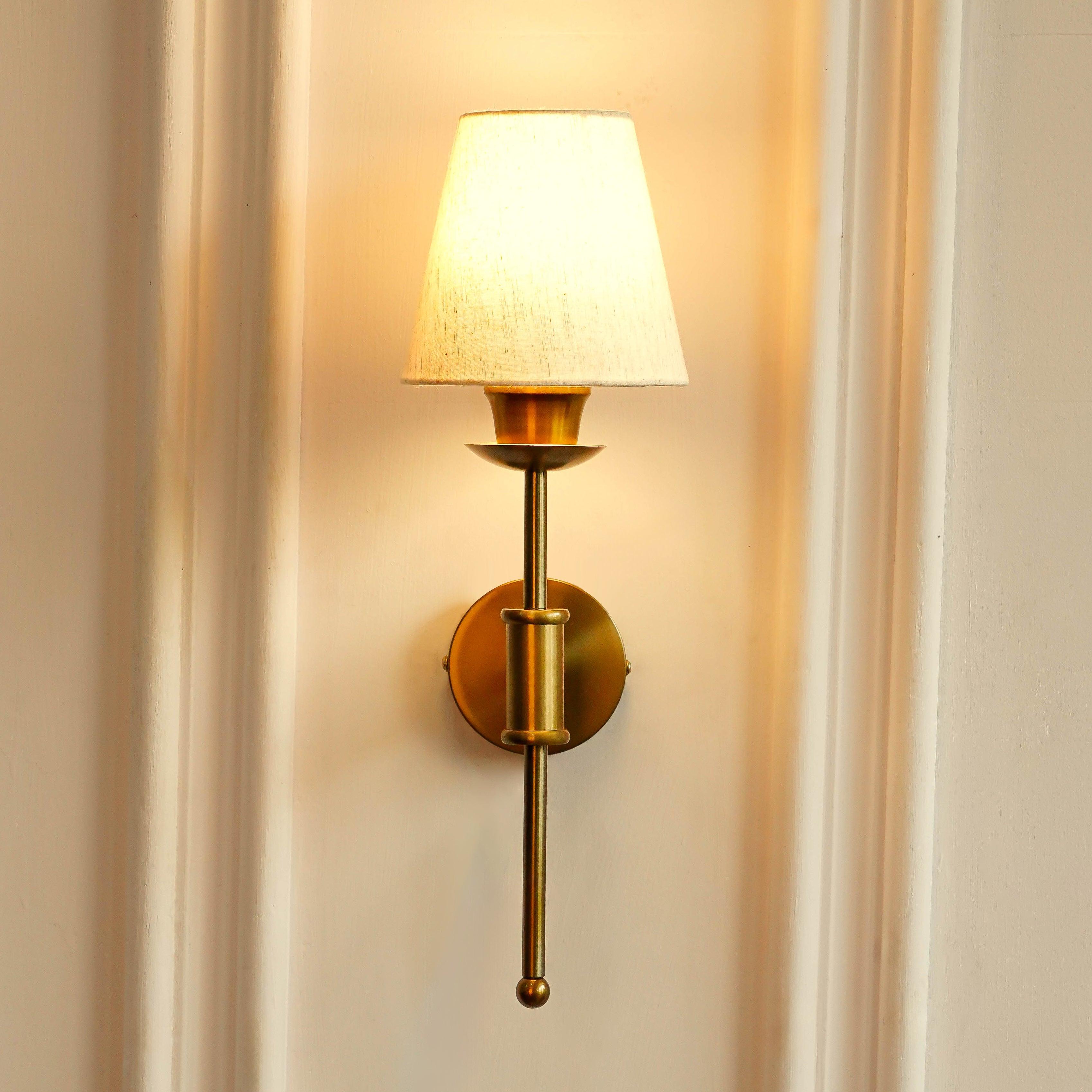 Brass Antique Finish Spacer Wall Lamp with Off White Shade | Wall lIght Lamp