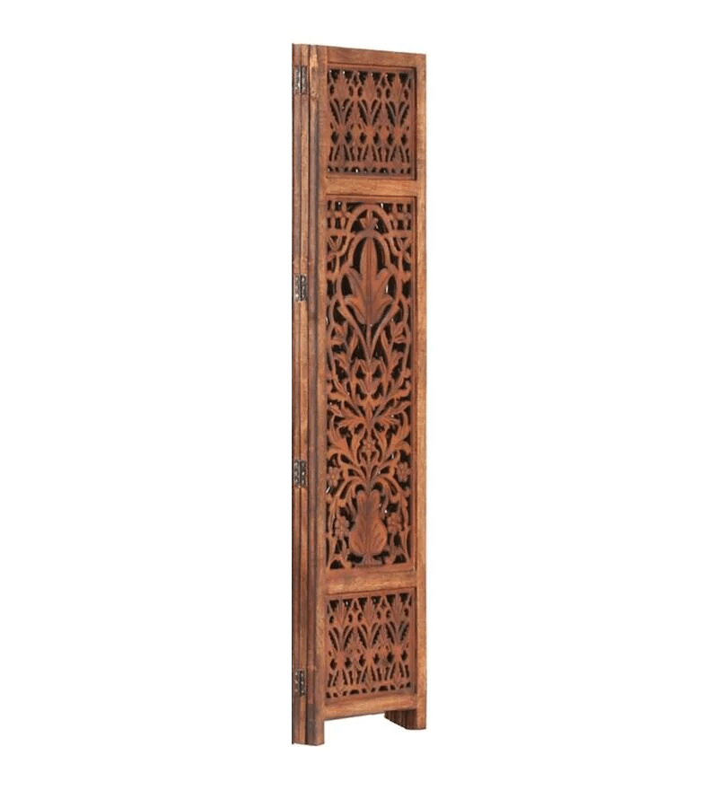 Hand Carved Mango Wood Folding Partition with MDF Jali