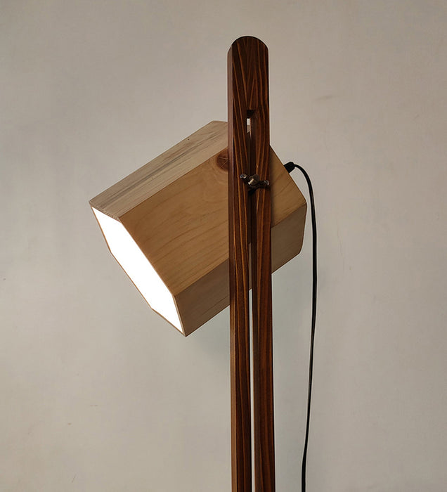 HexSpot Wooden Floor Lamp with Beige Wooden Lampshade