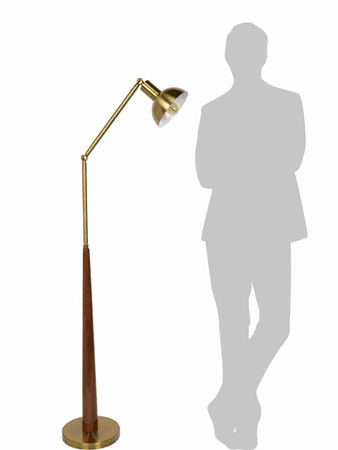 Contemporary 2 Point Adjustable wood & Metal Floor Lamp in Matt Brass Finish Back order