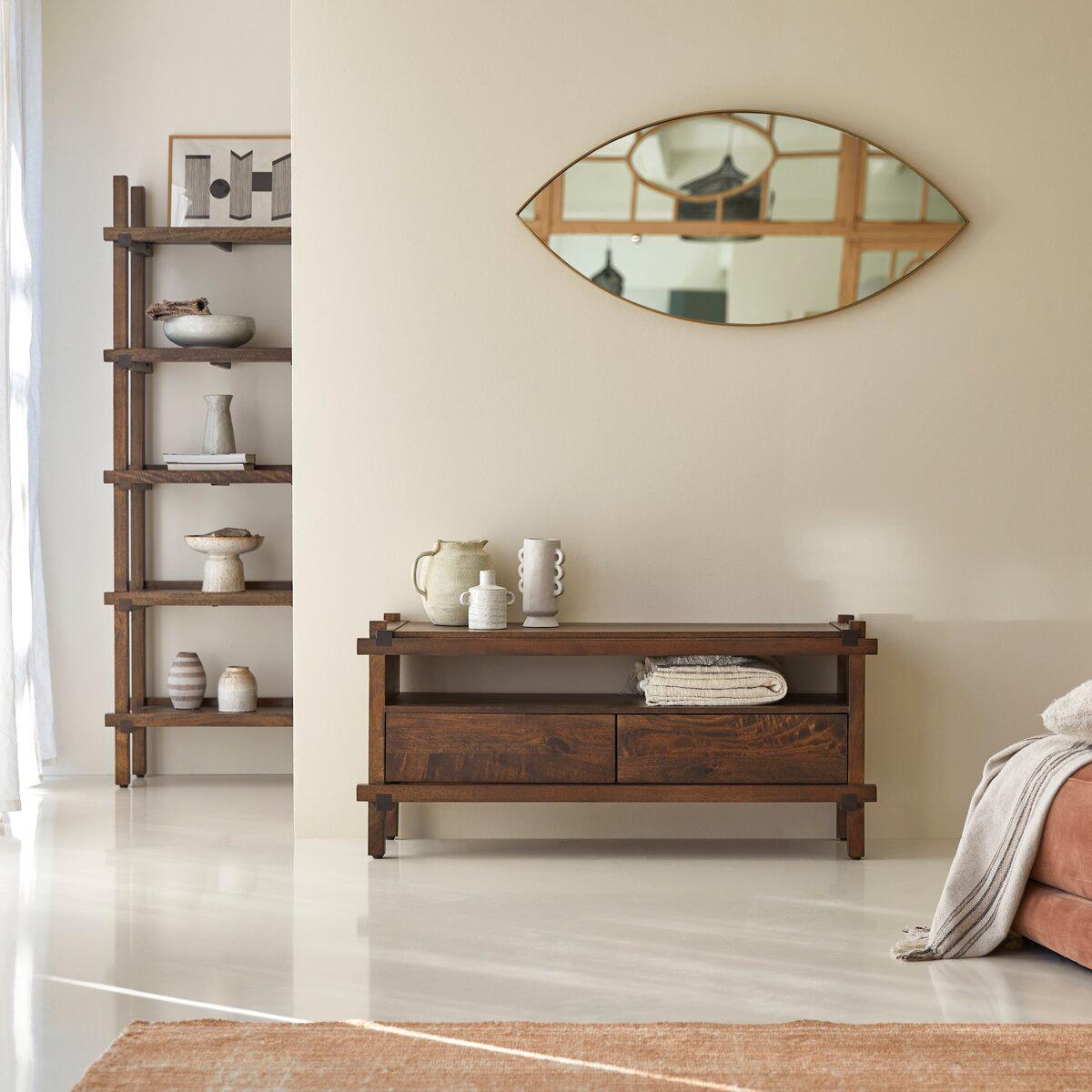 Arra Solid Mango Wood TV Unit 2 Drawer In Provincial Teak Finish