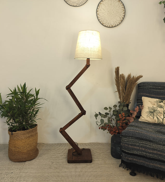 Flex Wooden Floor Lamp with Beige Fabric Lampshade