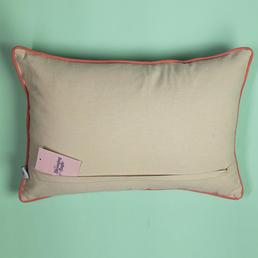 Hand Embroidered Cotton Cushion Cover | Floral Appliqué Pillow Cover | Decorative Sofa Cushion Cover