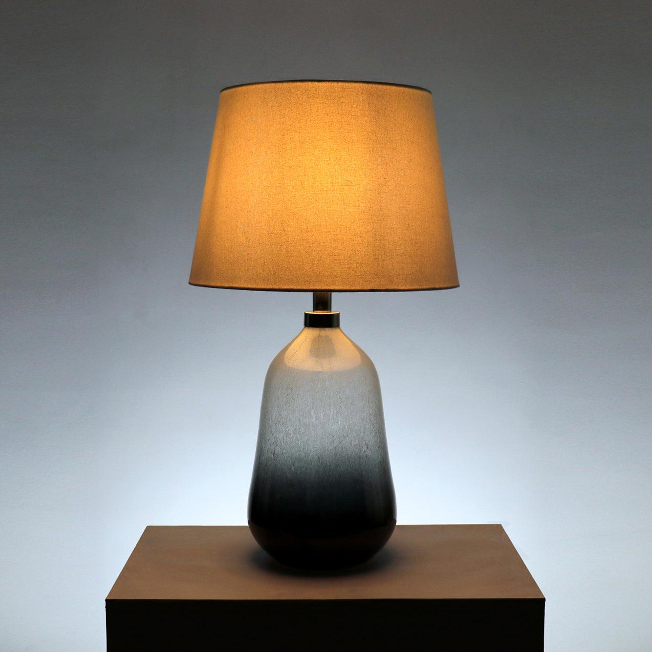 Smoke Grey Glass Table Lamp for Living Room | Modern Ombre Study Lamp with White Linen Shade