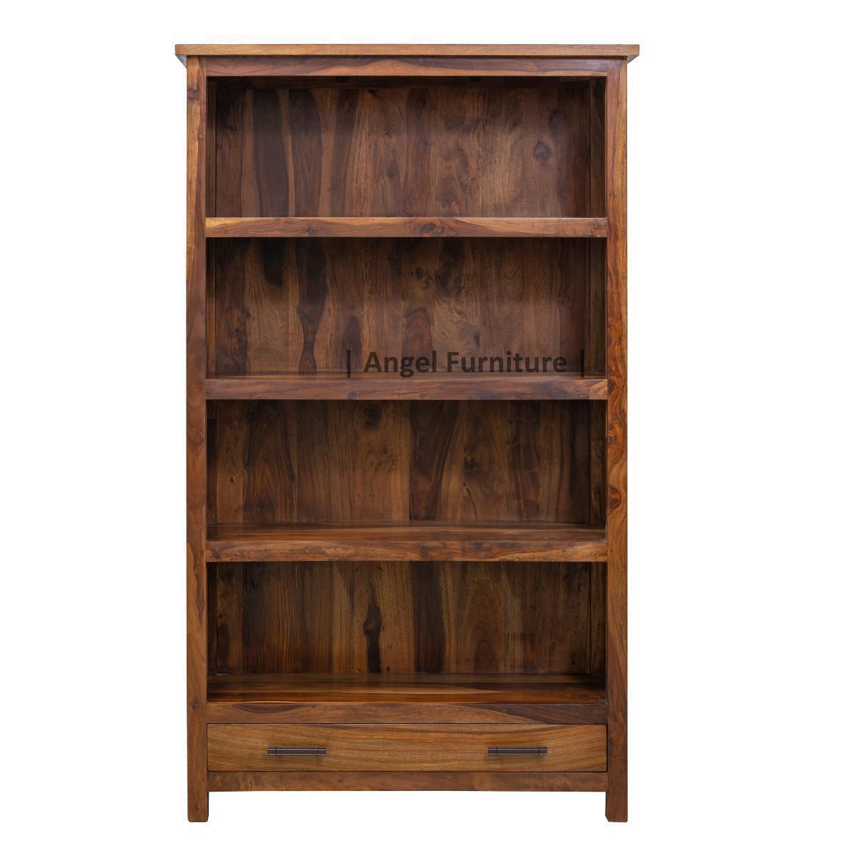 Solid Sheesham Wood Bookshelf Large With Two Drawer Full Size