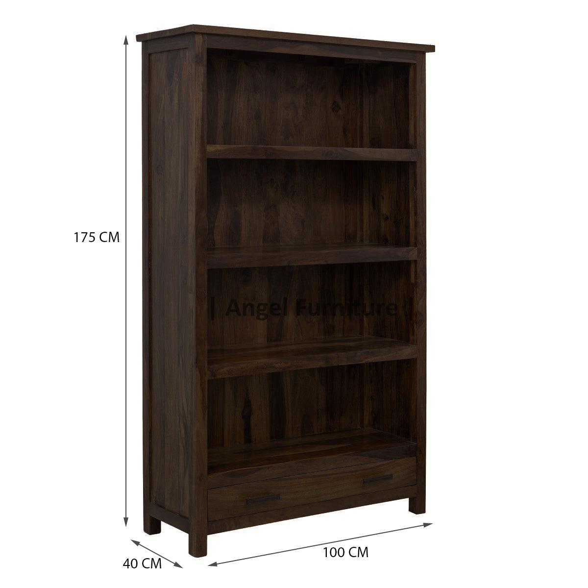 Solid Sheesham Wood Bookshelf Large With Two Drawer Full Size