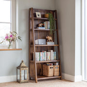 Solid Sheesham Wood Ladder Bookshelf | Rustic Vertical Book Rack | Large 5-Tier Wooden Storage Shelf for Living Room & Study