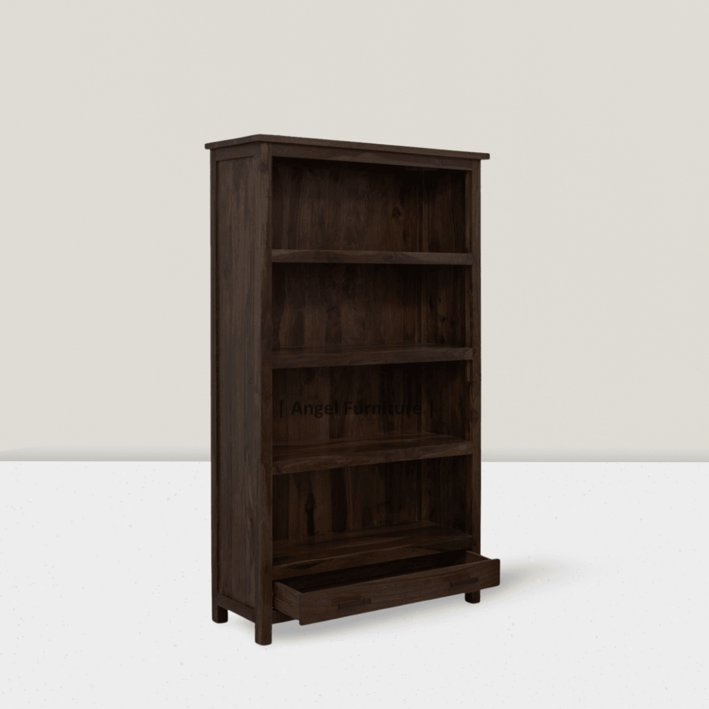 Solid Sheesham Wood Bookshelf Large With Two Drawer Full Size