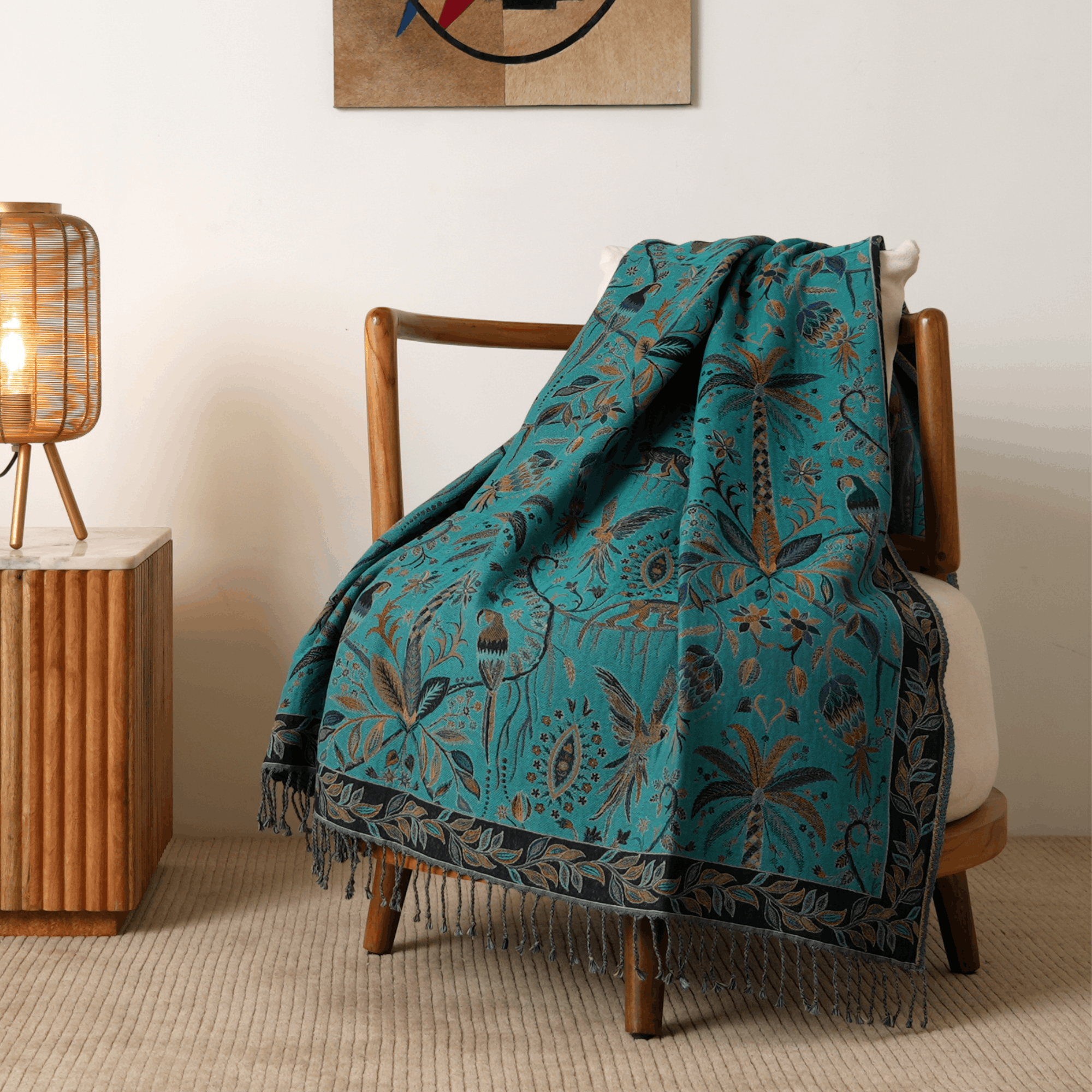 Songs of Nature Pure Cotton & Woollen Throw Blanket | Luxury Living Room & Bedroom Decor